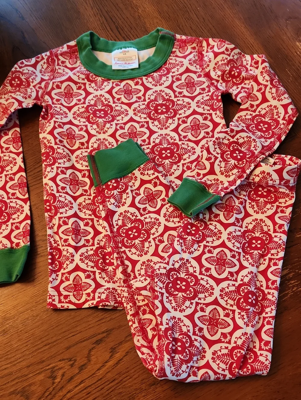 Hanna Andersson Red Floral Pajama Set with Green Trim